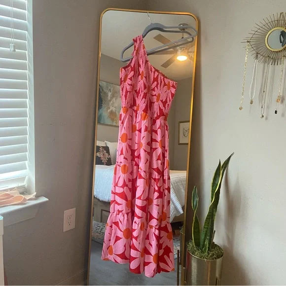 One Shoulder Smocked High Waist Floral Maxi Dress - Picture 2 of 3